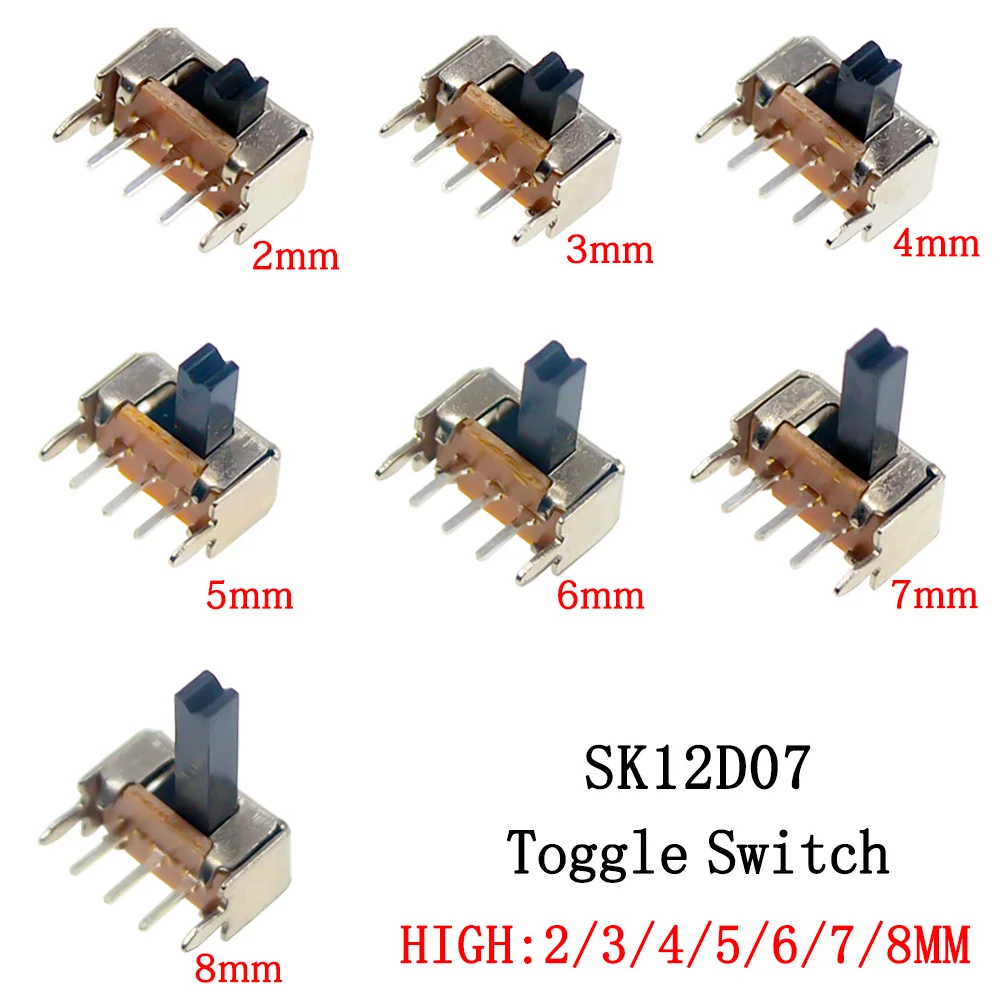 20/50/100 SK12D07VG SK12D07 Kippschalter 3PIN PCB 1P2T Schiebeschalter Griff Miniatur Schiebeschalter Seitenknopf Hohe 2/3/4/5/6/7mm Image