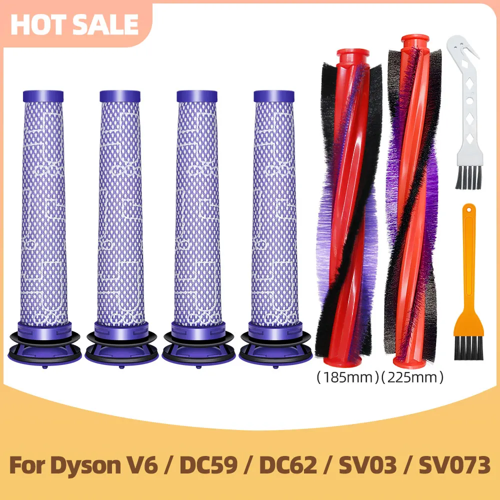 Passend für Dyson V6 Animal Fluff / DC59 / DC62 / SV03 / SV073 — Hauptbürstenrolle 185 mm / 225 mm und Ersatz-Vorfilter. Image