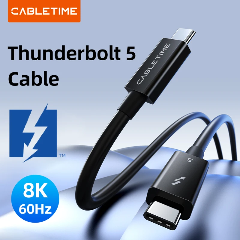 CABLETIME Thunderbolt 5-Kabel 120 Gbit/s PD 240 W Datenkabel Intel-zertifiziertes Schnellladekabel 8K60 Hz Typ-C-Kabel für SSD Mac/PC iPad Image