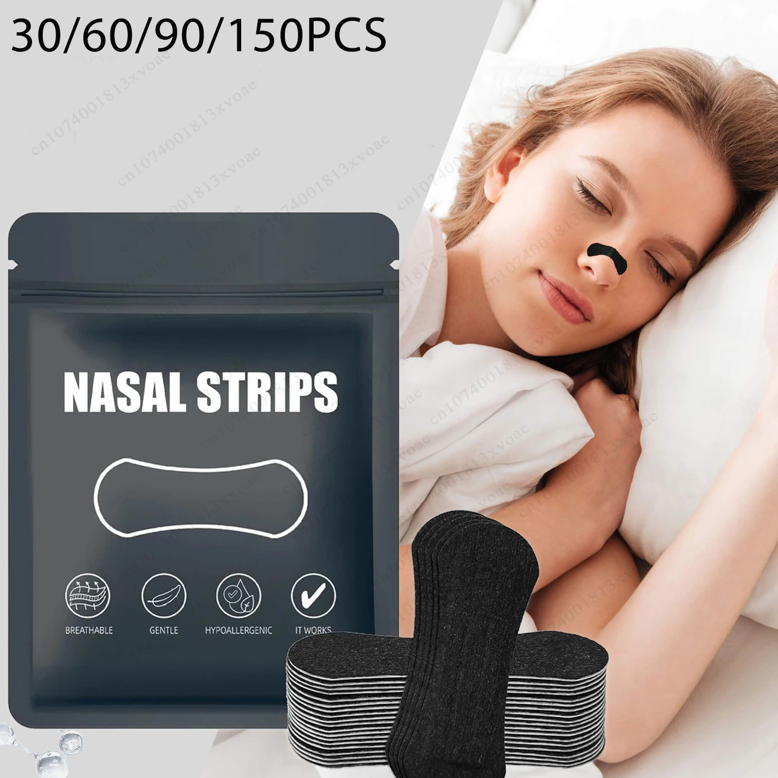 Nasenstreifen zum Schnarchen, Nasenpflaster, Korrektur, körperliche Expansion, atmungsaktives Nasenpflaster, besserer Schlaf, Anti-Schnarch-Nasenstreifen Image