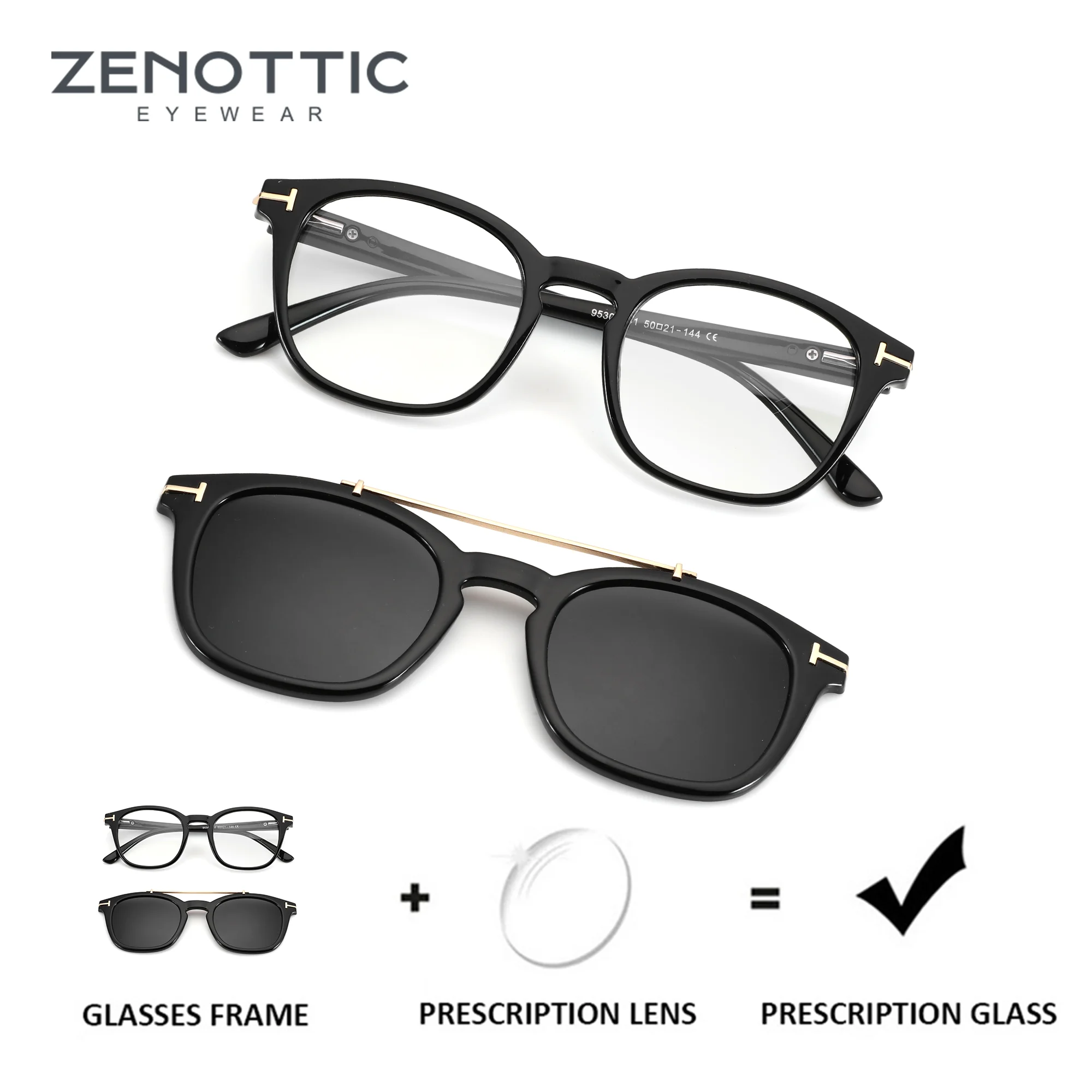 ZENOTTIC (S-Größe) Magnetische quadratische Clip-on-Brille für Männer und Frauen, polarisierte optische Sonnenbrille mit UV400-Schutz Image