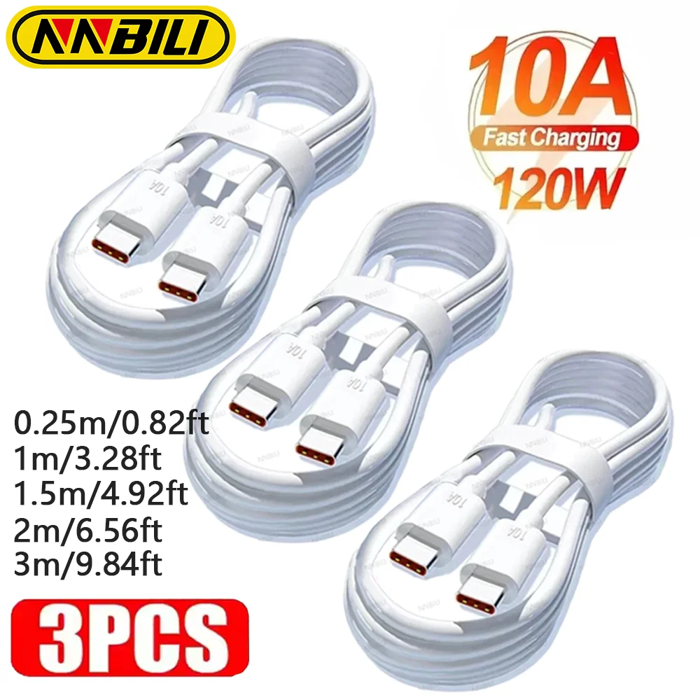 NNBILI 3 Stücke Universal 120 W 10A Schnellladegerät PD Dual Typ C Schnellladekabel Datenkabel Kabel Für iPhone 16 17 Samsung HUAWEI Image