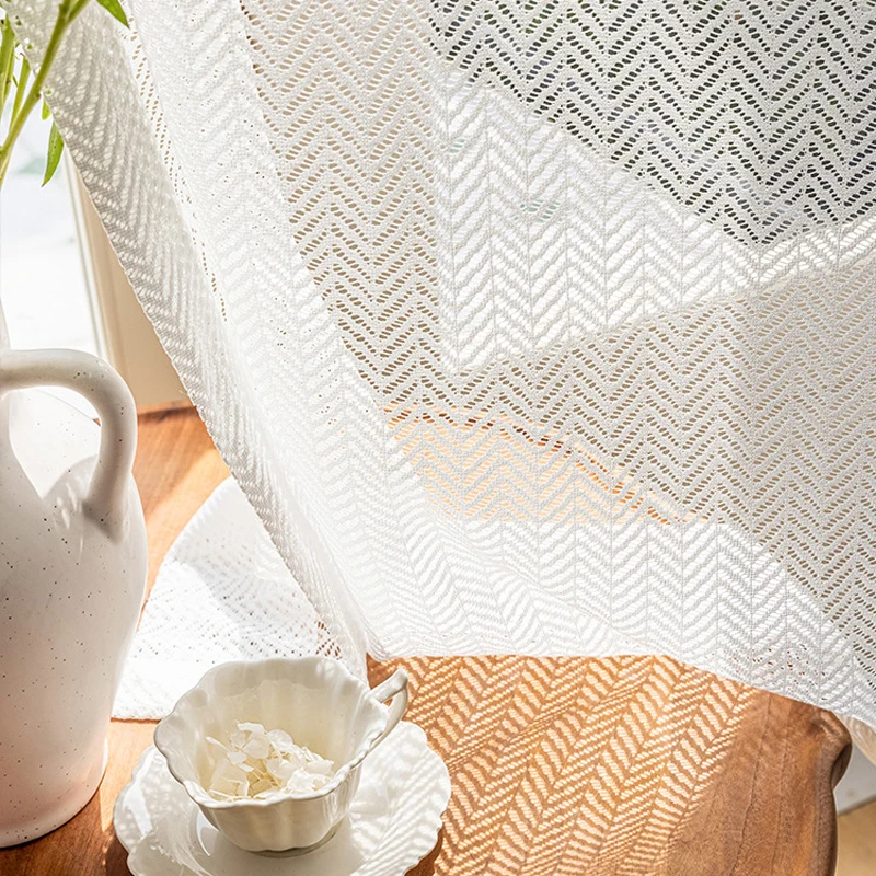 Durchsichtige Vorhänge im postmodernen Stil mit festem Fenster für Wohnzimmer, moderne Voile-Spitze, weißer Tüll, Cortinas Para Salon, Schlafzimmer, Jalousien Image