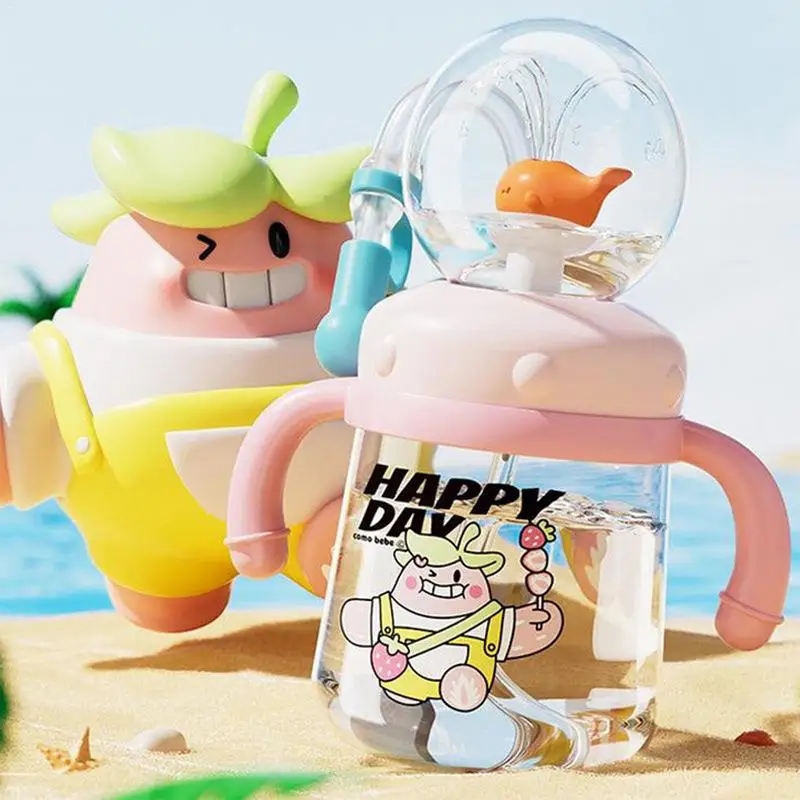 Neue Baby Stroh Tasse Wal Spray Wasser Flasche Schnabeltassen 300 ml Wasser Flasche Spray Trinkbecher Kinder Tassen mit Strohhalme und Deckel Leck Image