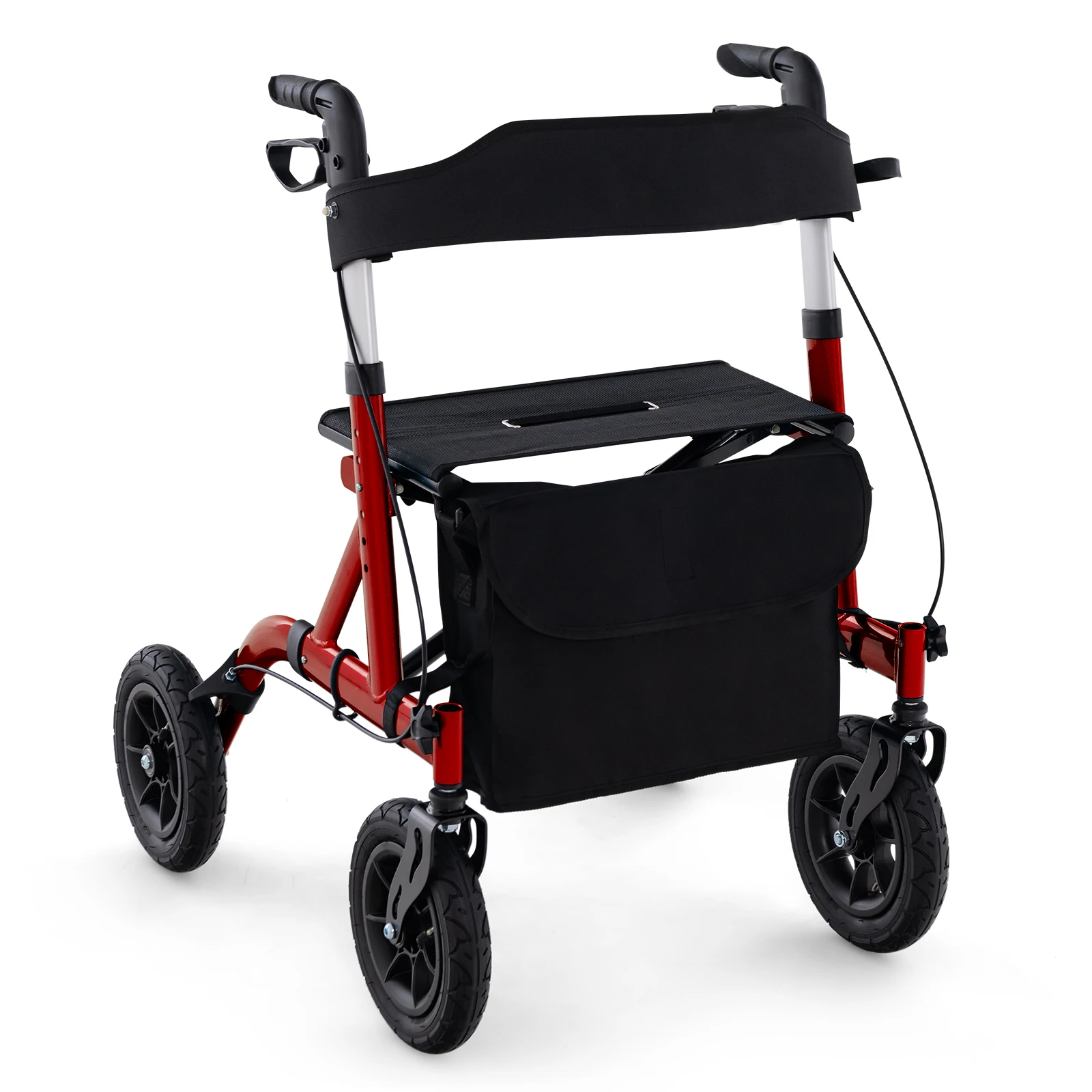 Rollator mit Luftreifen, faltbar und leicht mit Sitz, Aluminium, 2-in-1-Rollstuhl und Reisewalze, Gehhilfe Image