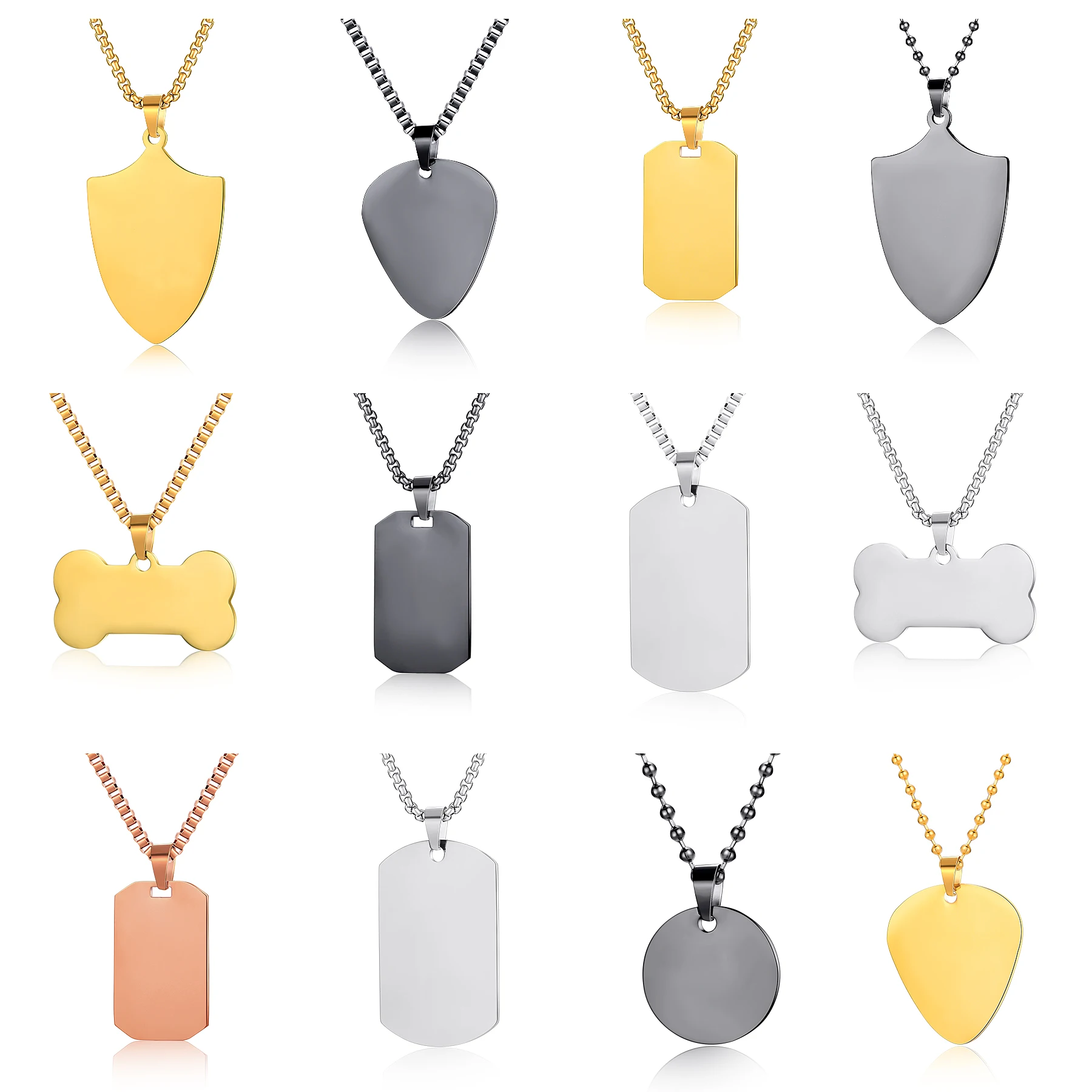 Neue Edelstahl Gitarre Pick Dog Tag Knochen Halskette für Männer Jungen Gothic Einfache Musik-liebhaber Band Schmuck Image