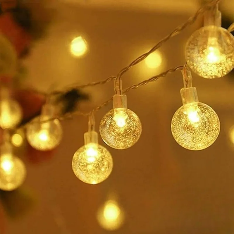 LED-Kristallkugel-Lichterkette, USB/batteriebetrieben, LED-Kugel-Lichterkette, wasserdicht, Girlande, Lichterkette für Garten, Weihnachtsdekoration