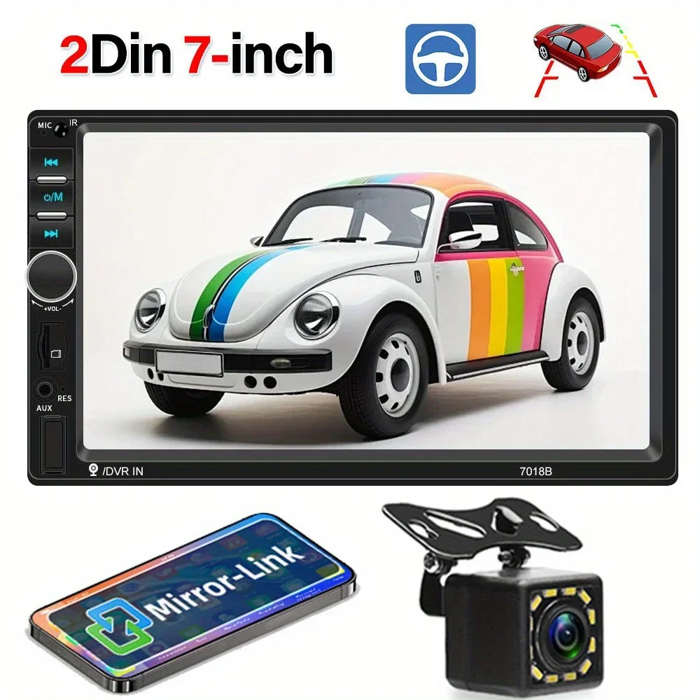 Autoradio 2 Din Autoradio 7" MP5-Player mit HD-Bildschirm Multimedia-Unterstützung USB SD FM Aux-in Mirror Link mit Rückfahrkamera Image