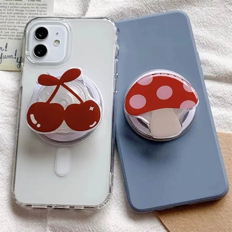 Nette Cartoon Pilz Kirsche Für Magsafe Magnetische Telefon Griptok Telefon Halter Stehen Universal Telefon Ring Grip Tok Für iPhone 15 Image