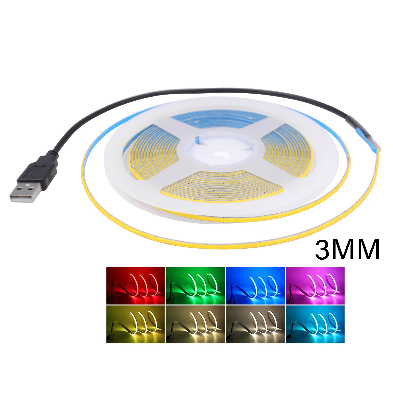 5V USB COB Led Streifen Licht 3mm PCB 320LEDs/m Flexible Band Nacht Lampe Rot Blau Weiß gelb Grün TV Hintergrundbeleuchtung Linear Dimmbar Image