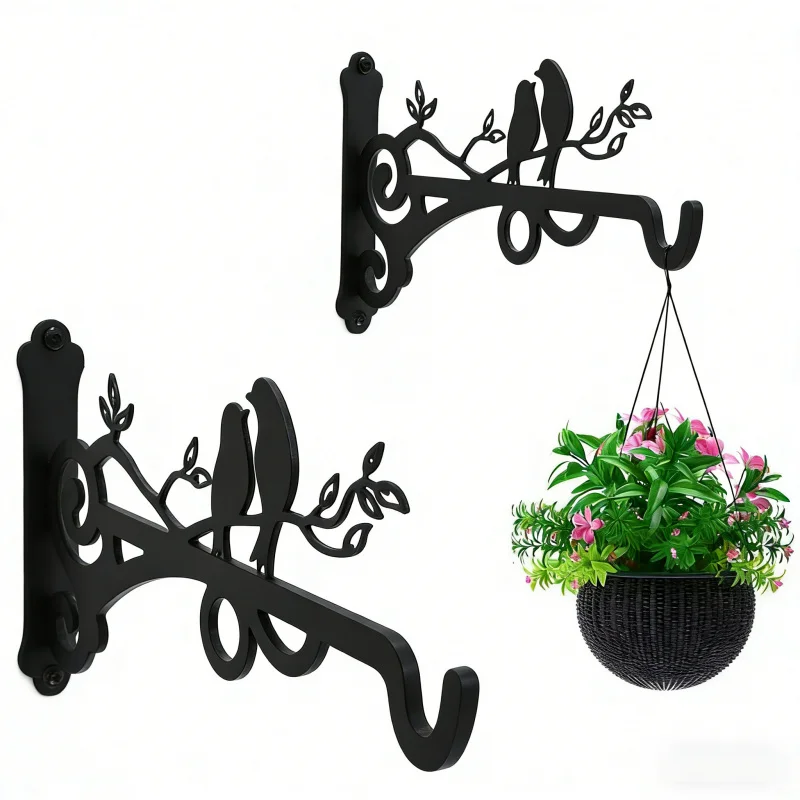 Multifunktionaler Pflanzenständer-Haken, 2–4 verpackt, schwarz, robuster, wandmontierter Laternenhaken aus massivem Stahl, Gartenblume, helles Vogelfutter Image