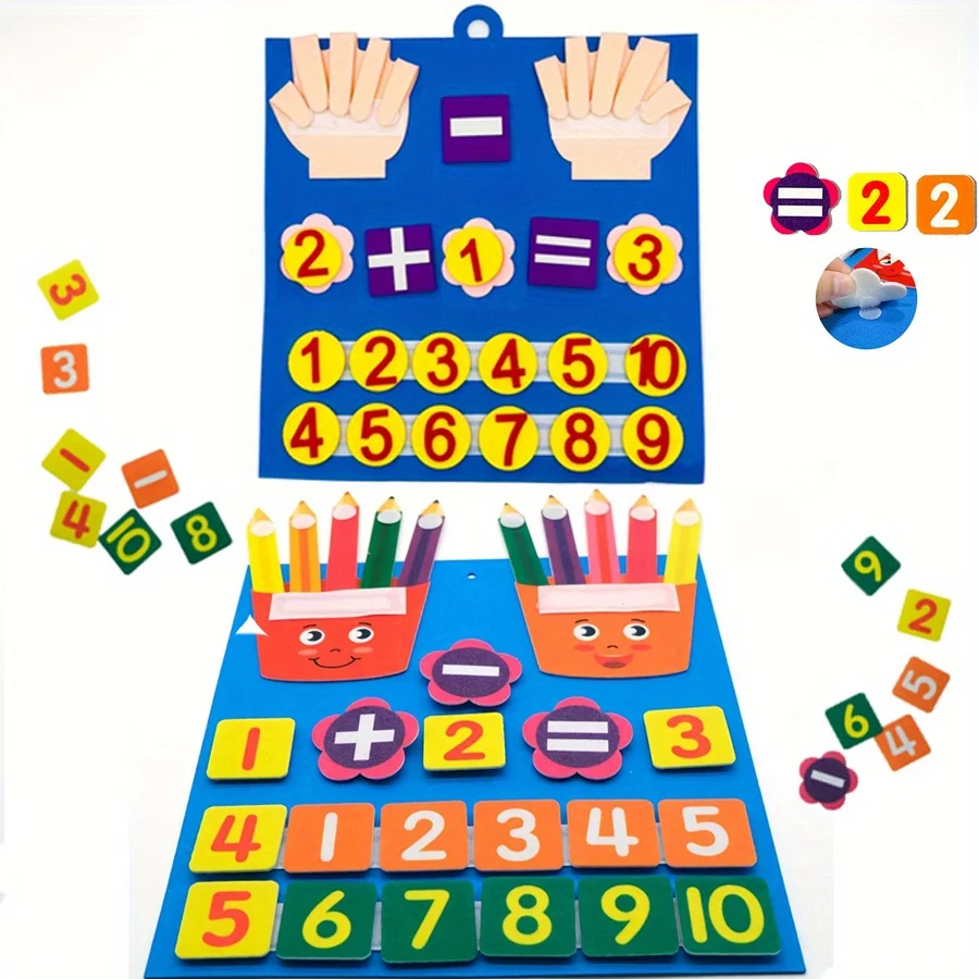 1PC Kinder Mathe Filzbrett mit Finger Zahlen Lernen Zählen Vorschulmanipulationen Pädagogisches Reisespiel Spielzeug für Kinder Image