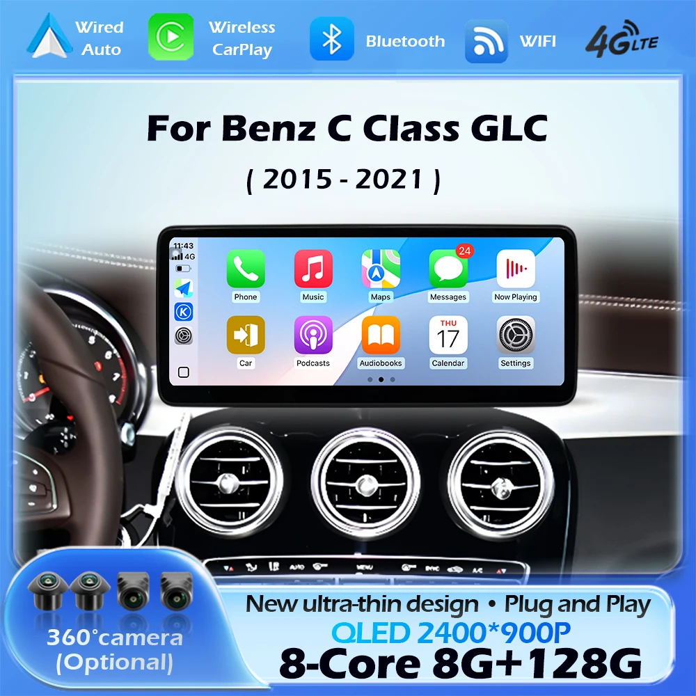 Für Mercedes Benz C Klasse W205 GLC X253 2015 - 2021 Drahtlose CarPlay Android 14 Auto Multimedia Player Navigation GPS 4G WIFI BT Image