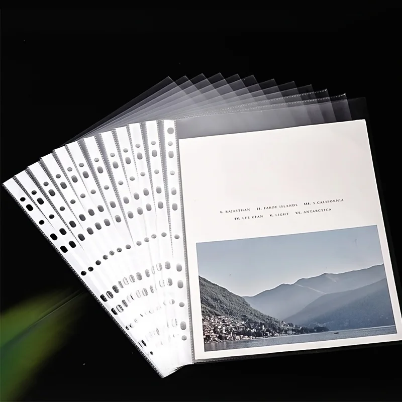 100 Stück A4 11 Löcher lose Blätter Kunststoff gestanzte Taschen Ordner Dokumente Blatt Protektoren Einreichung transparente Ordnertasche Image