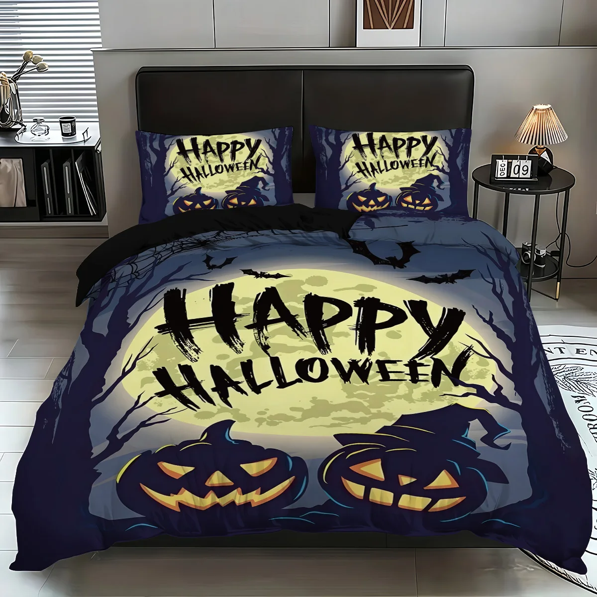 3-teiliges Set (1 Bettbezug, 2 Kissenbezüge, ohne Kern), cooles Bettwäsche-Set mit schwarzem Katzen- und rotem Rosenmuster, weich und bequem Image