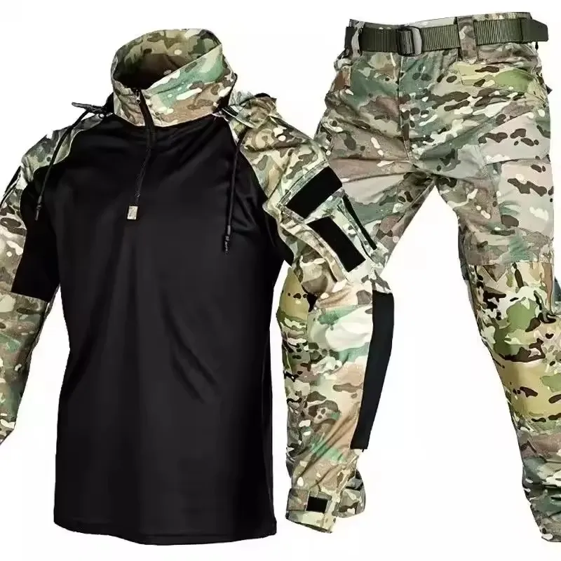 2025 Outdoor Uniform Taktische Jagd Sets Kapuze T-Shirt + Airsoft Paintball Hosen Männer Anzug Kampf Gute Shirts Kits Tragen-Beständig Image