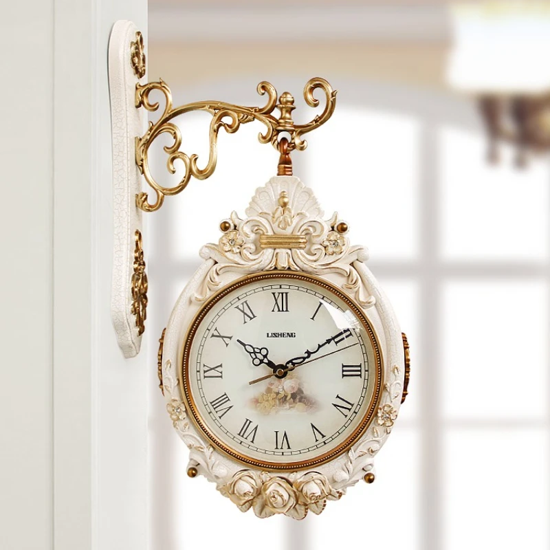Doppelseitige Wanduhren Vintage Kunst Dekoration Uhren Wohnzimmer Elegante Uhr Stille Luxus Wanduhr Ästhetische Dekorationen Image