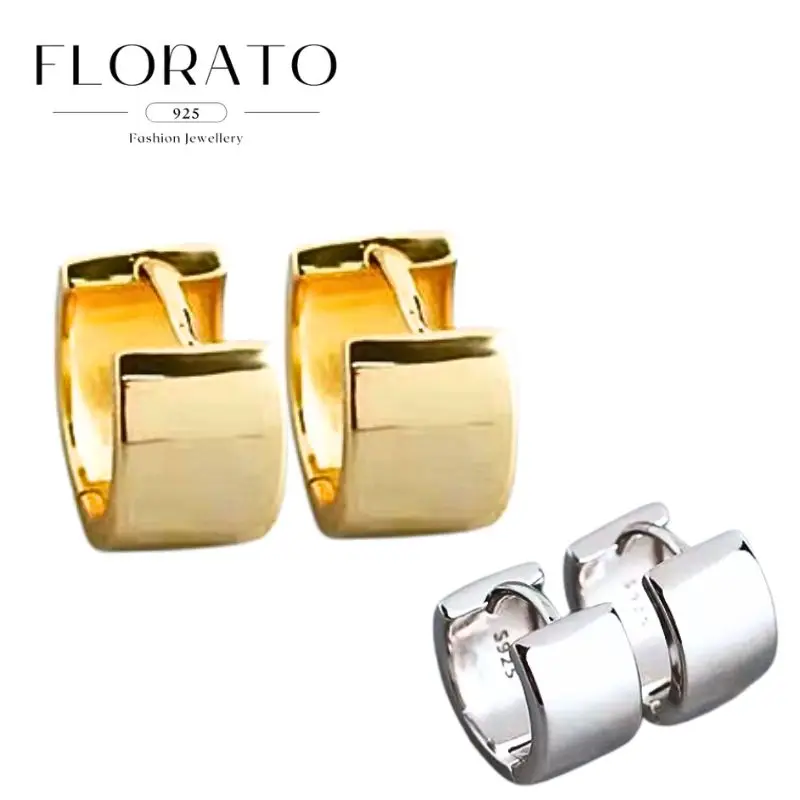 925er Silbernadel, Gold, Silber, breiter Rand, einfache Kreis-Ohrringe, minimalistische Ohrringe, modisch, klassisch, Modeschmuck, Großhandel Image