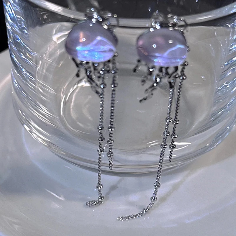 Neue schöne Tiefsee Quallen Elfen lange Quaste Tropfen Ohrringe Mini Stern transparente Kristall kette Ohrringe Frauen Schmuck Geschenke Image