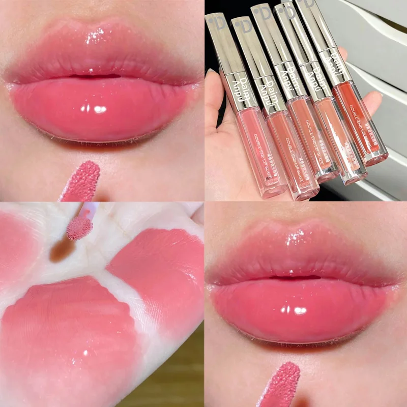 Doppelkopf Lip gloss lang anhaltendes Wasser Licht sexy rotbraun Tönung flüssiger Lippenstift Spiegel sexy Lippen glasur Lippen Make-up Kosmetik
