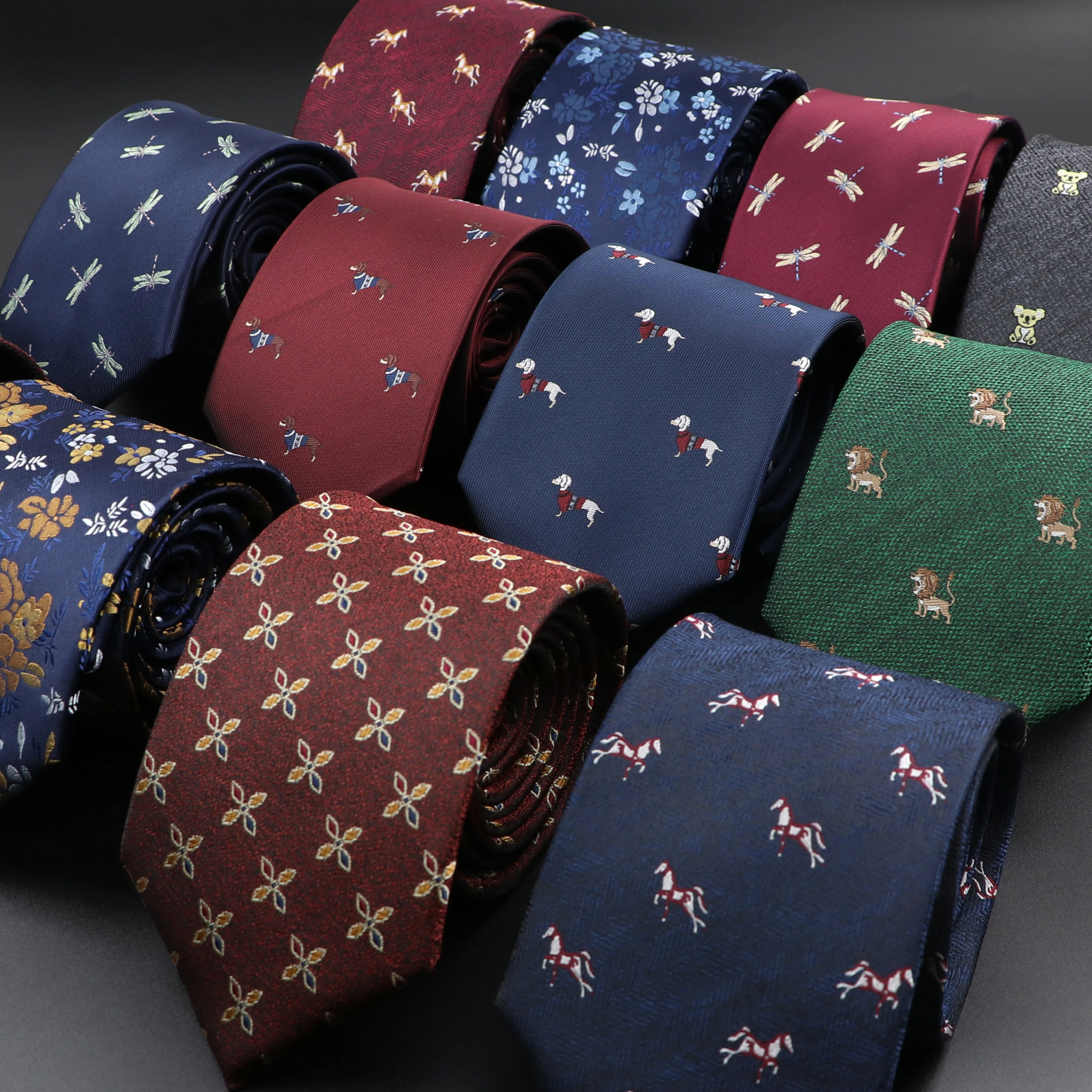 Neue Casual männer Krawatten Hund Löwe Bär Pferd Blume Muster Rot Blau Jacquard Krawatte Für Männer Hochzeit Bräutigam Business zubehör