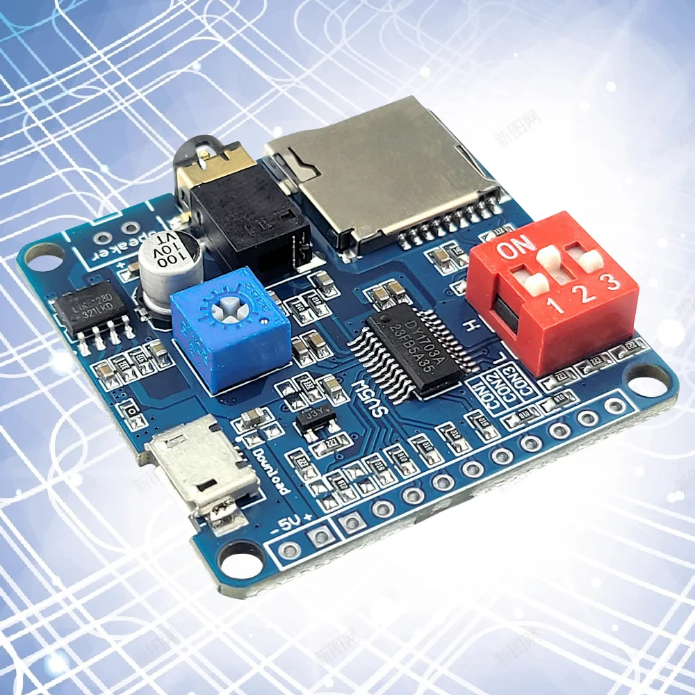 DY1703A Sprach-Sound-Modul für Arduino MP3-Player-Modul D-Verstärkerplatine 5 W 8 m Speicher SD/TF-Karte UART I/O-Trigger-Klasse Image
