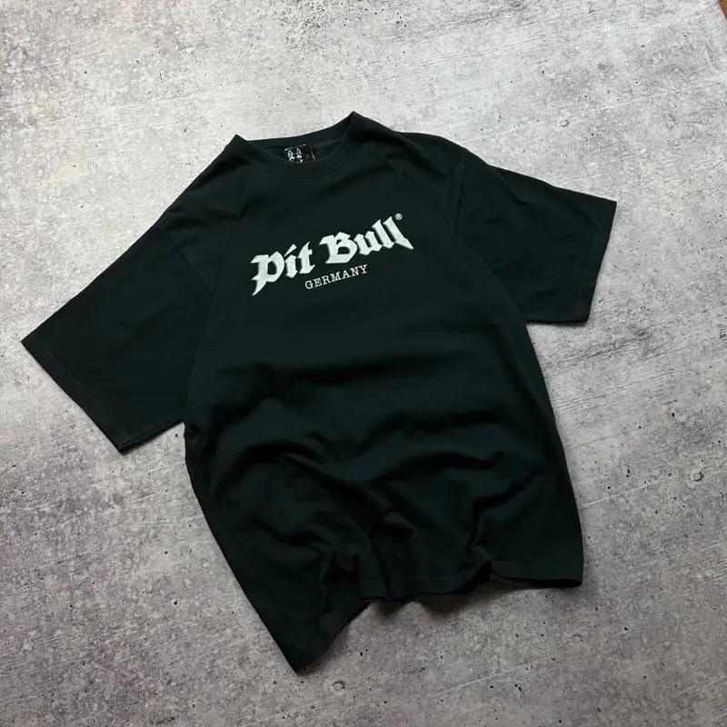 Vintage Pitbull Rap T-Shirt Schwarz Big Center Logo Hip Hop Style
