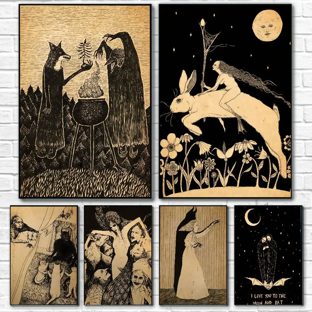 Klassische religiöse Kunst Malerei Wald Hexe Poster Leinwand Malerei Poster mit Drucke Home Schlafzimmer Wohnzimmer Dekoration Geschenk