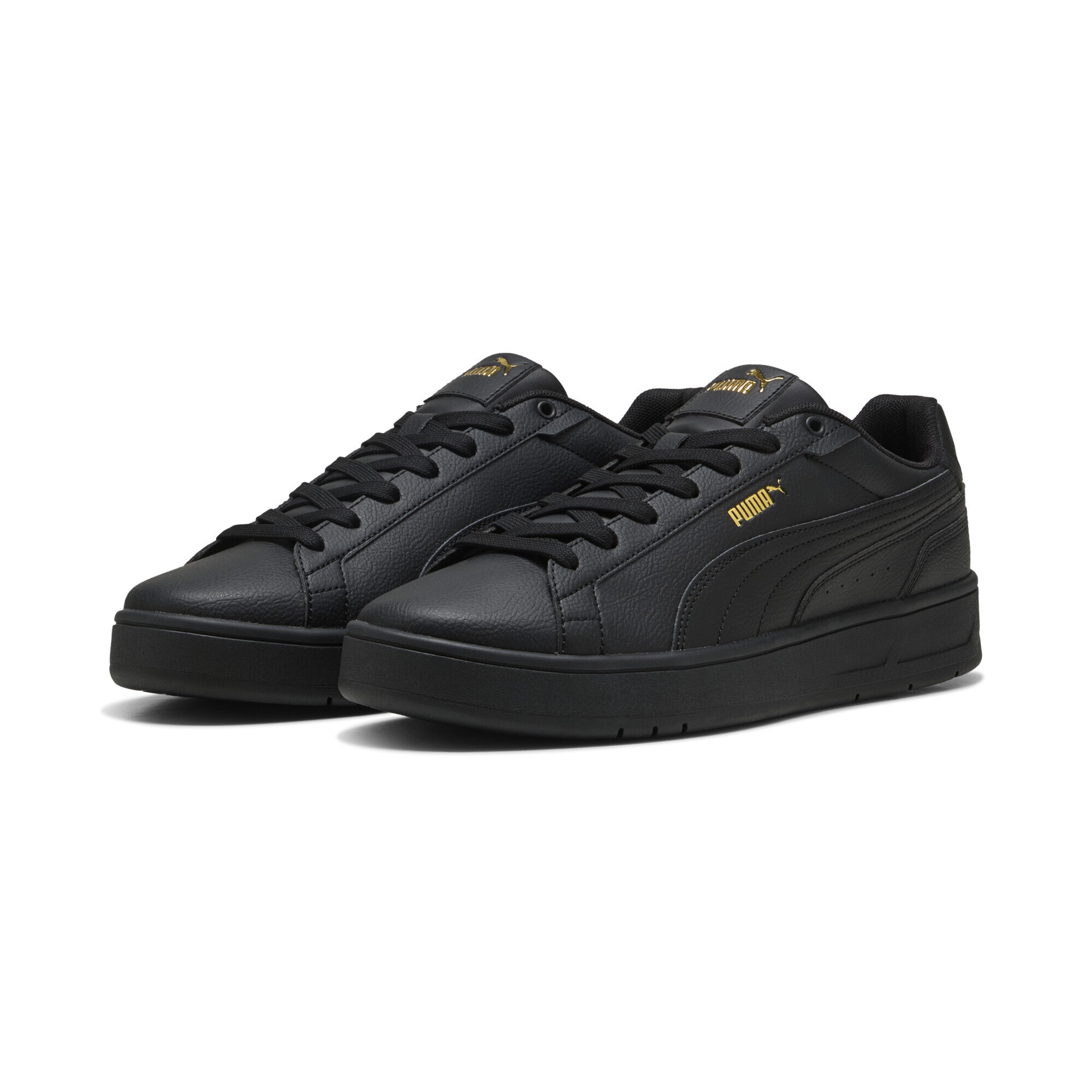 Sneaker PUMA "Court Classico Sneakers Erwachsene", Damen, Gr. 36, schwarz gold, Obermaterial: Synthetik, Textil; Futter: Textil; Innensohle: Textil; Laufsohle: Gummi, Schuhe Sneaker