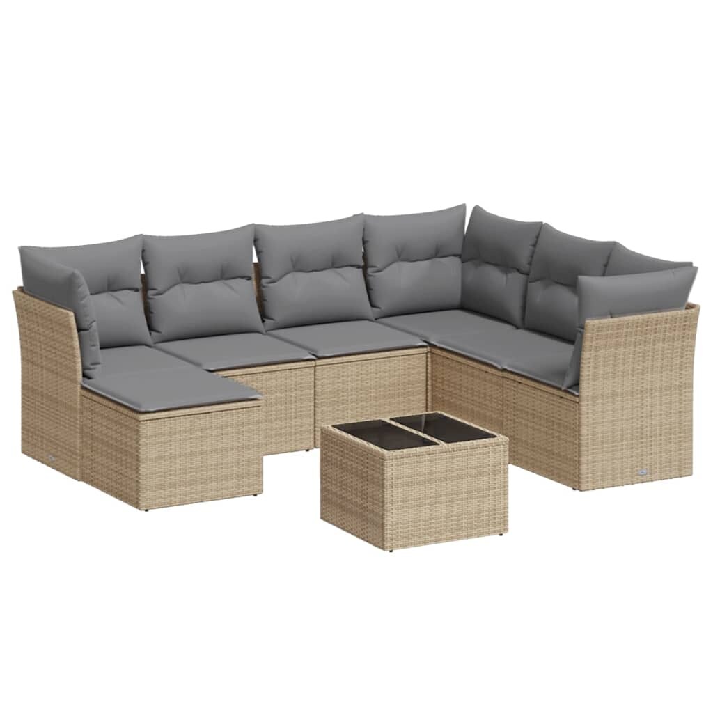 vidaXL 8-tlg. Garten-Sofagarnitur mit Kissen Beige Poly Rattan Image