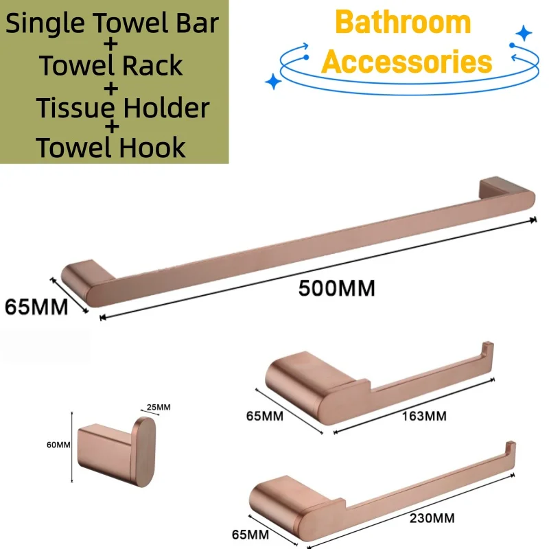 Ensemble d'accessoires de salle de bains en or Rose brossé, porte-serviettes mural, crochet pour robe, porte-papier hygiénique, accessoires de quincaillerie