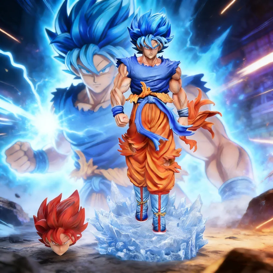 Statua Jt Dragon Ball Z Son Goku, Figura Anime Goku Blu con Base LED, Action Figure Super Saiyan, Modellino da Collezione, Giocattolo Regalo