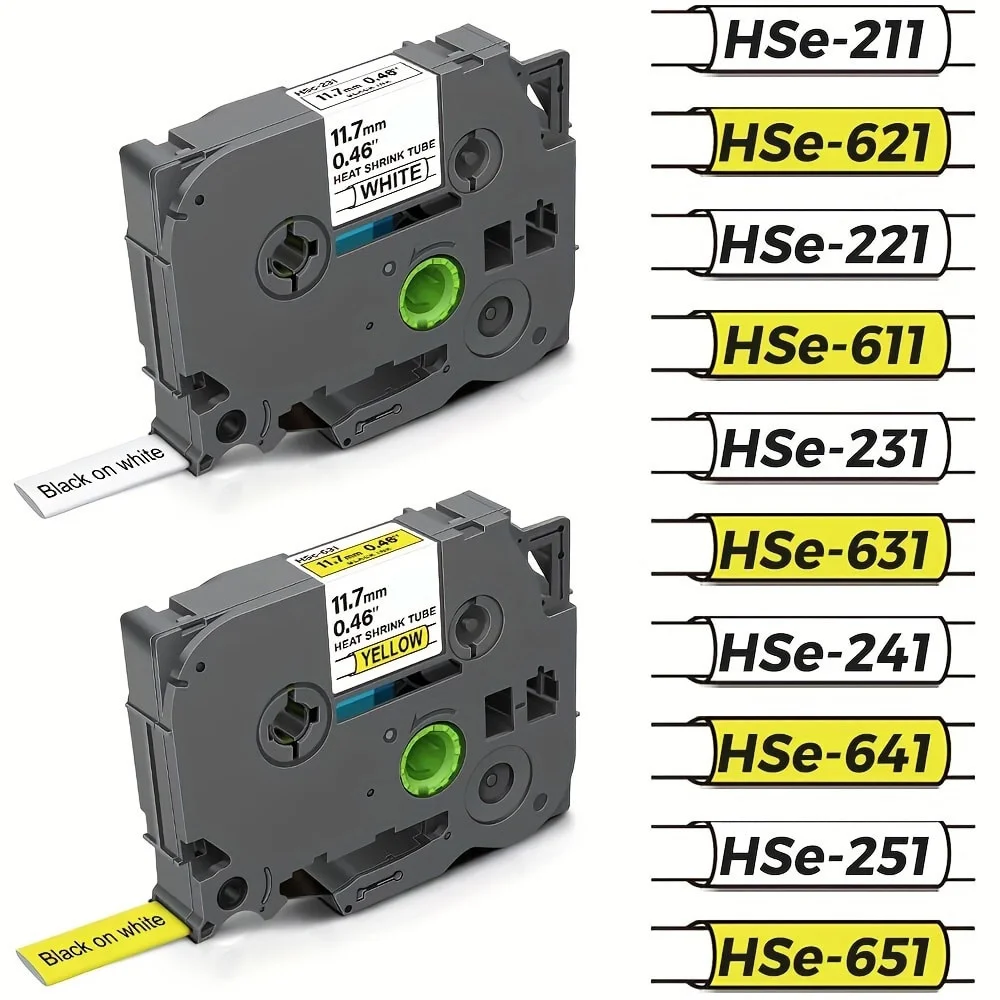 1 Stück HSE-231, kompatibel mit Brother HSe Schrumpfschlauch-Bandkassette, Etikettendrucker, schwarz auf weiß, Hse-211, HSe-621, Hse-241 Image