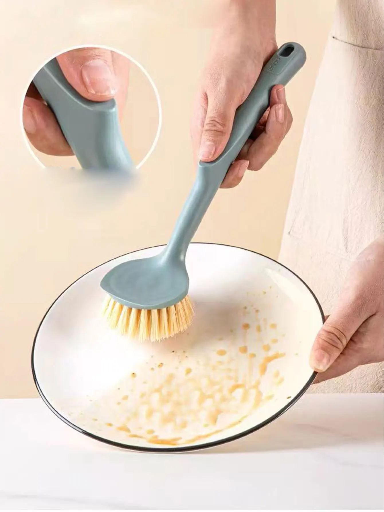 Topfbürste, spezielle Topfreinigungsbürste für die Küche, Bürste mit langem Griff, Reinigungsbürste, die Antihaft-Pfannen nicht beschädigt, Haushaltssisal, 1 Stück Image