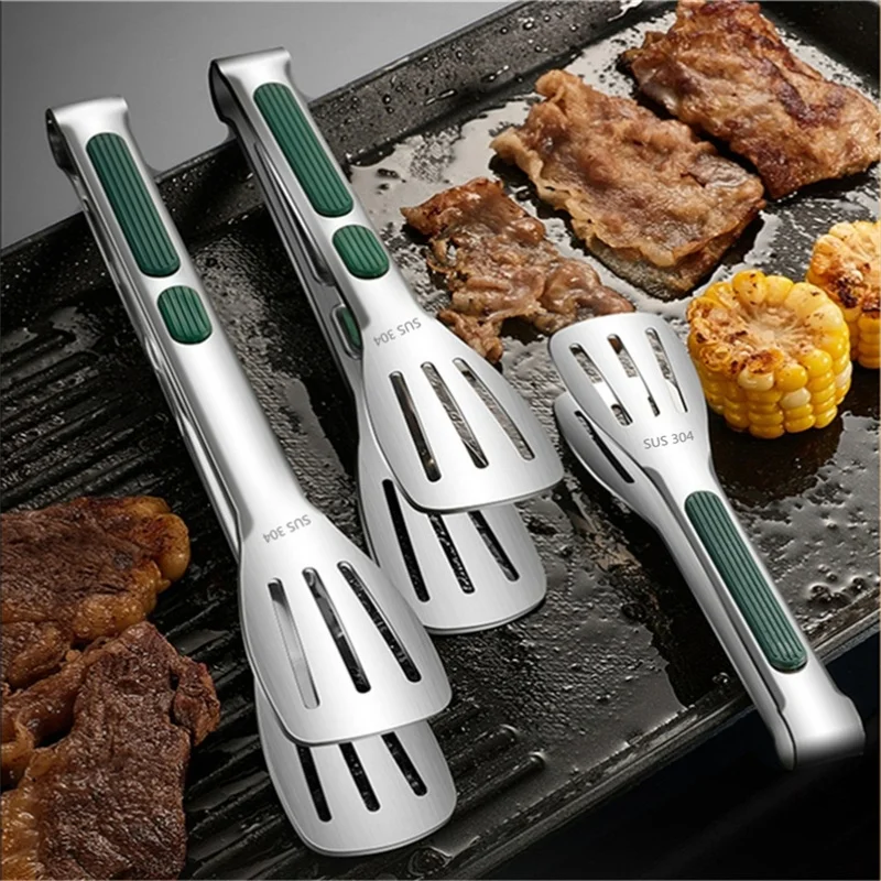 Rutschfeste Lebensmittelzange aus Edelstahl für Fleisch, Salat, Brot, Servierklammer, Grill, Buffetklemme, Kochutensilien, Küchenzubehör Image