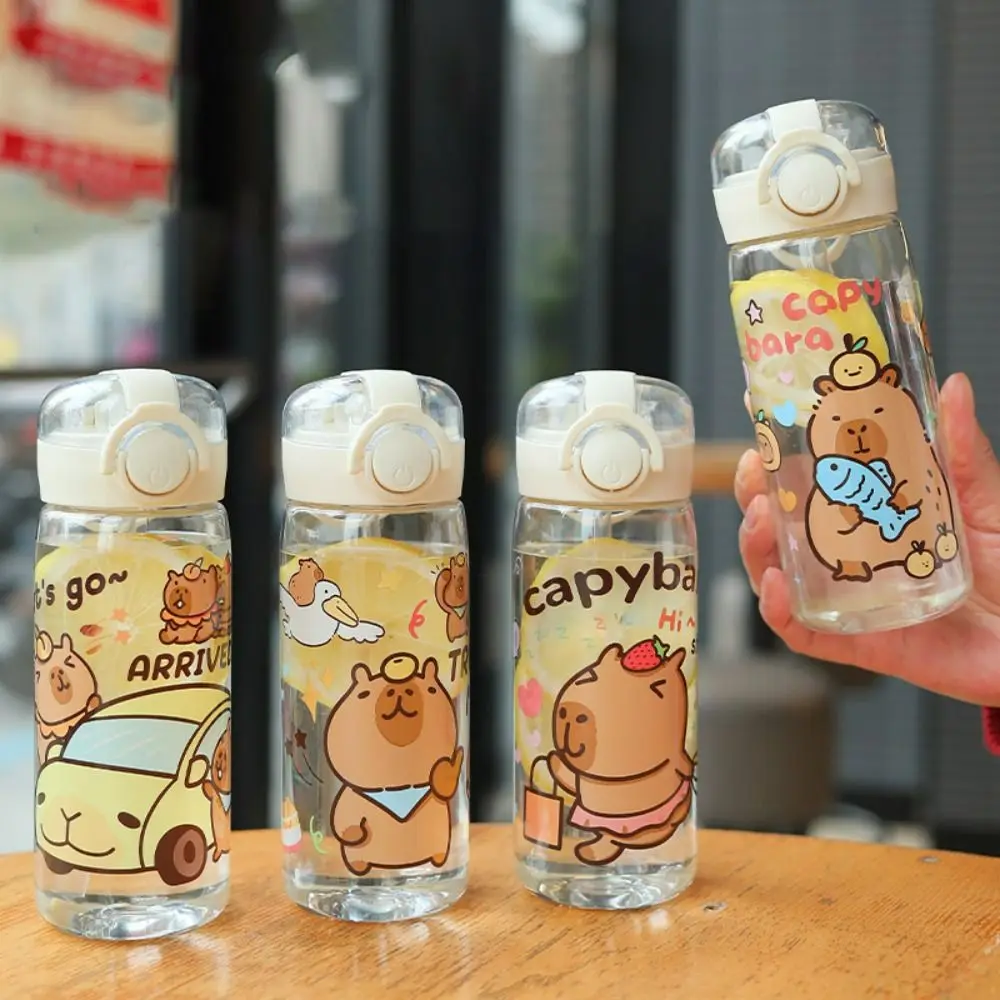 Cartoon 400ML Capybara Stroh Wasser Flaschen Transparent Tragbare kinder Wasser Tasse Auslaufsicher Trinken Tasse Kaffee Tee Saft Image