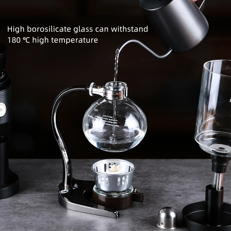 Hochwertiger Borosilikatglas Tragbarer Edelstahl Espresso 2-5 Tassen Tropf-Vakuum Glas-Heiz-Syphon Kaffeemaschine Image