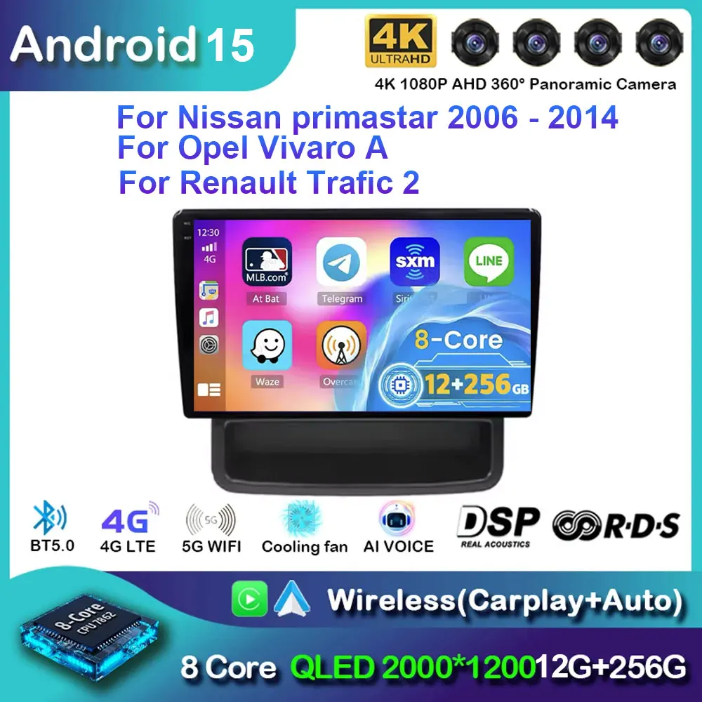 Android 15-Autoradio für Renault Trafic 2 Opel Vivaro, ein Nissan Primastar 2006–2014 mit Carplay, GPS-Navigation, Bluetooth Image