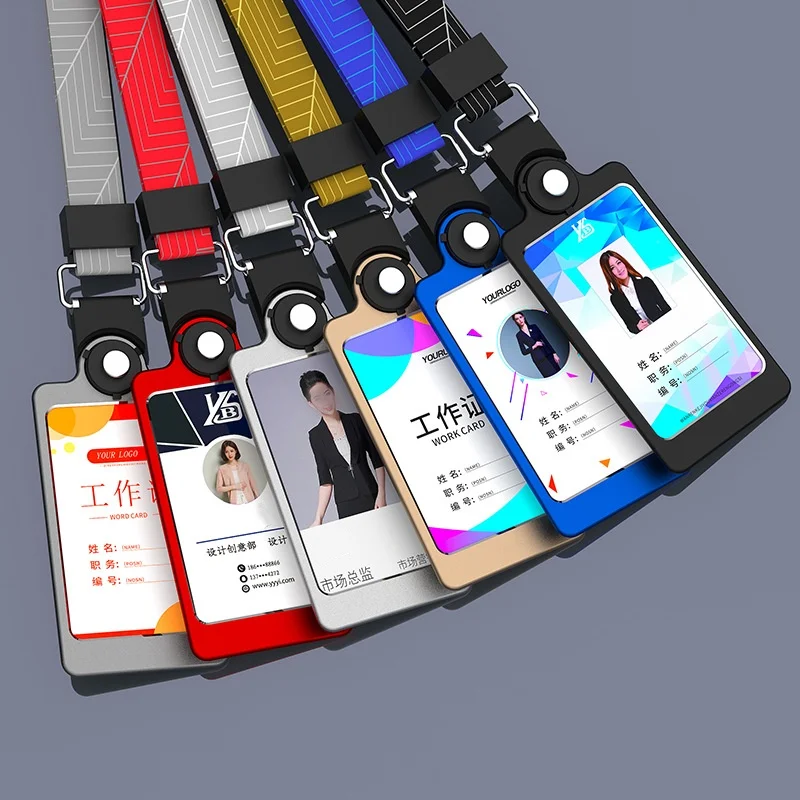 Modische Visitenkartenhülle für Damen und Herren aus Aluminiumlegierung, Visitenkartenhalter für Arbeit und Geschäft, Ausweishalter mit Schlüsselband, Metall-Etui Image