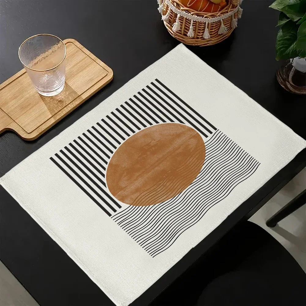 Kreative abstrakte Linienmuster Druck Leinen Esstisch Matten Küche Tischset 30X45cm Untersetzer Pads Schüssel Tasse Matte Image