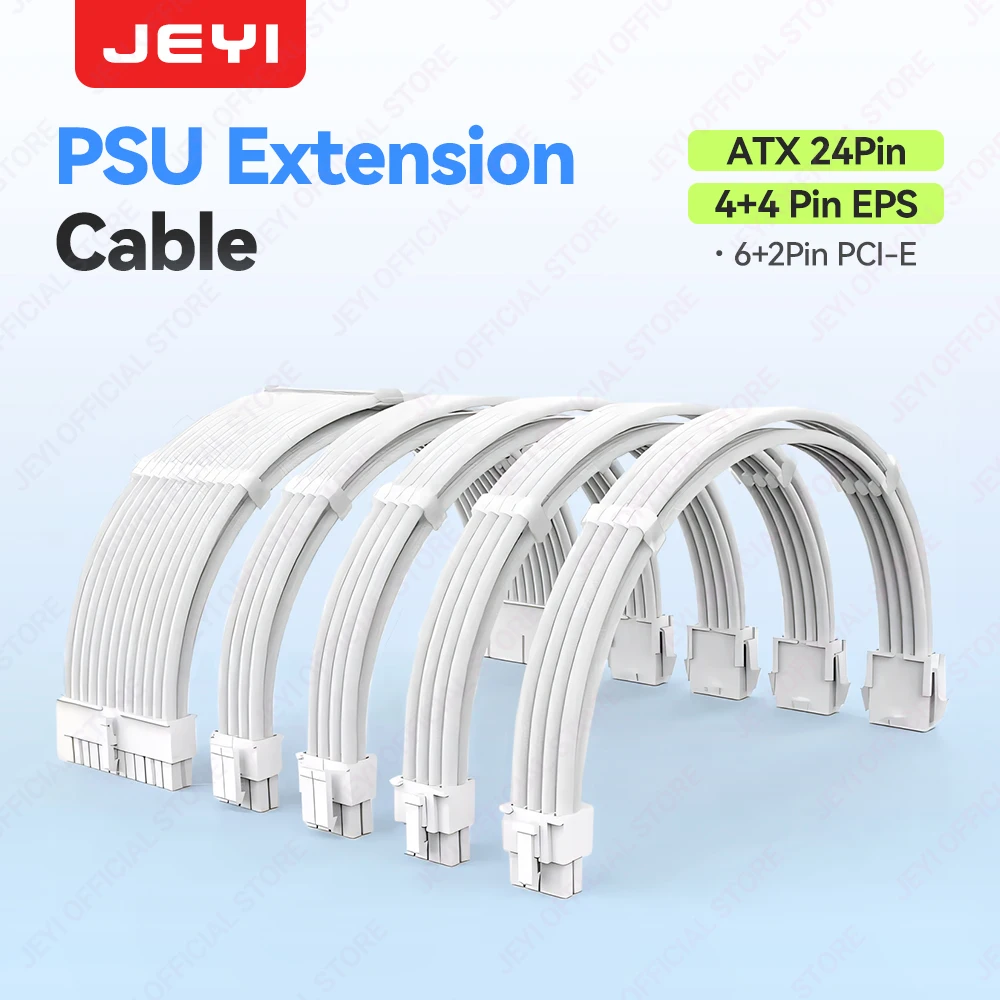 JEYI Netzteil-Verlängerungskabel Einfarbiges Kabelset 24-Pin ATX 8-Pin EPS 6+2-Pin 4+4-Pin PCIe 18AWG Draht Premium Ummantelt mit Kabelkämmen Image
