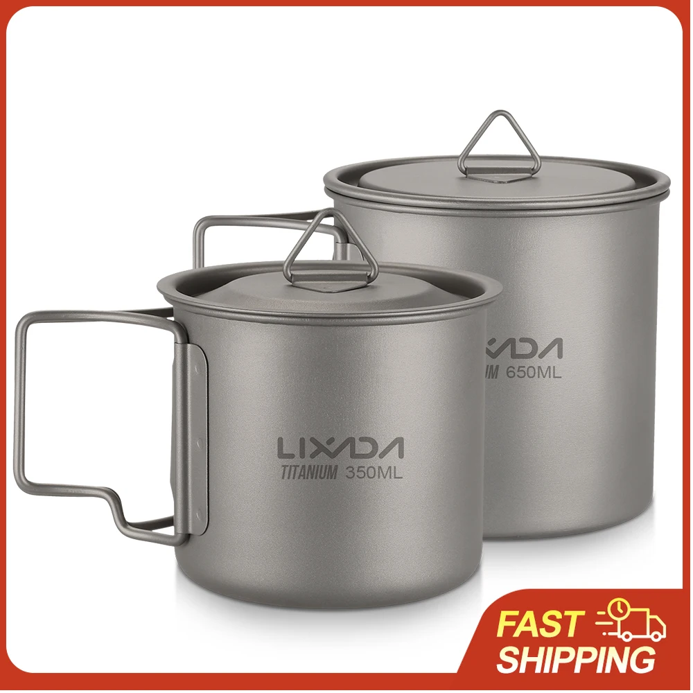 Lixada Ultraleichter Titanbecher 300/350/550/650/750 ml/750 ml Outdoor-Wasserbecher Picknick-Wasserbecher Geschirr mit klappbarem Griff Image