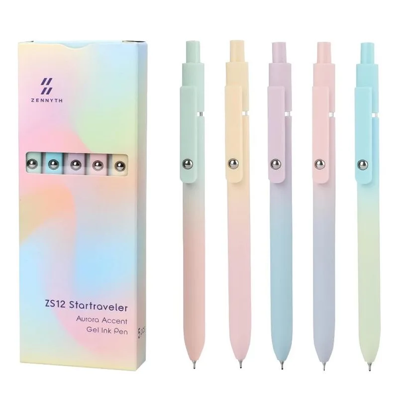 Zanshi Gradient Gel Pen, 5 schwarze Tinte Gel stifte, mittlere Stifts pitze 0,7mm glatter Schreibstift, Plaid griff, ästhetischer Stift für Log School Büromaterial, Stift geschenke für Männer und Image