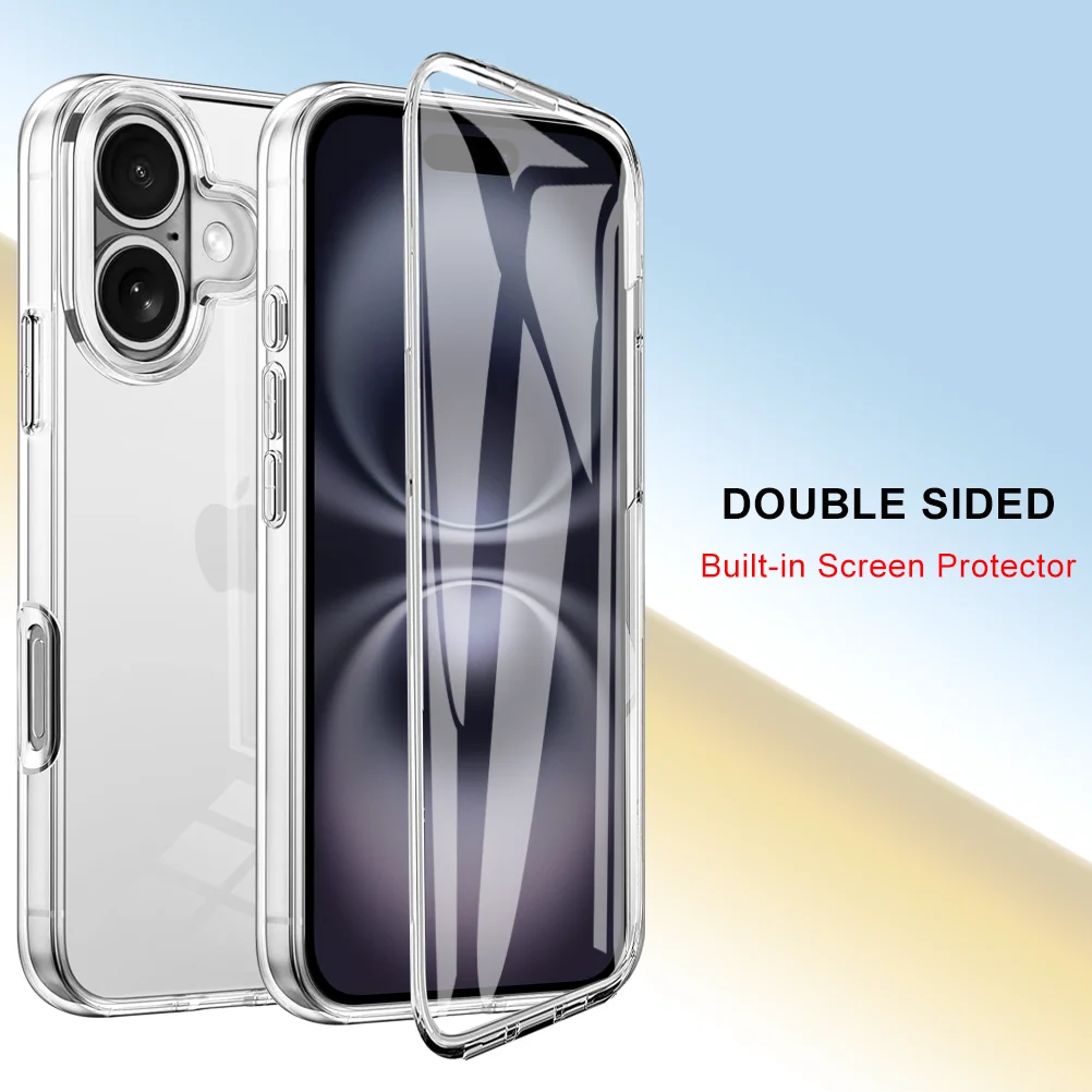360 ° Ganzkörper-Schutzhülle, doppelseitig, transparent, für iPhone 17, Air 16 E, 15 14 Plus, 13 12 Mini 11 Pro Max, stoßfeste Abdeckung Image