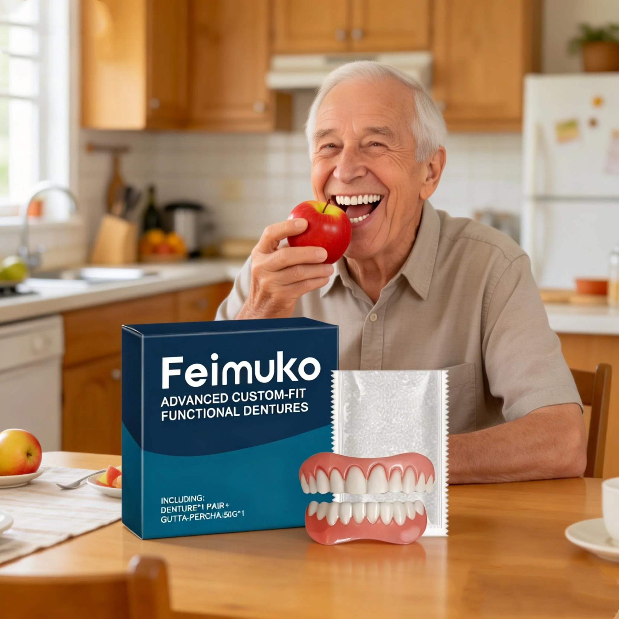 Neue Erwachsenen-Prothesen: Komplettes Set für Ober- und Unterkiefer, Künstliche Zähne, Sicher, Verschleißfest, Perfekte Passform, Sofortiges Selbstbewusstes Lächeln, Weiche Prothesen, Reliner-Kit Image