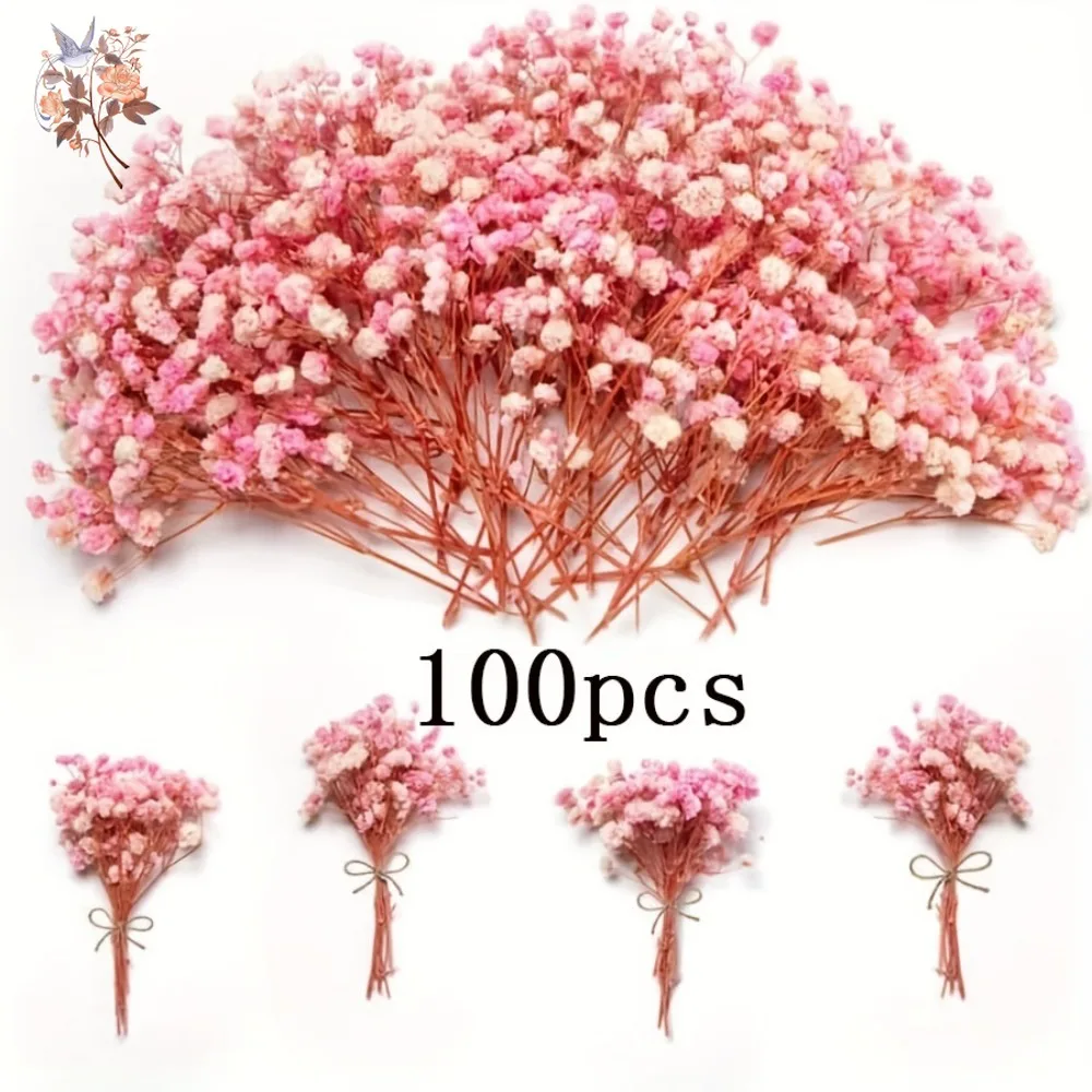 100 Stück Mini natürliche rosa Schleierkraut künstliche Blumen für DIY Handwerk getrocknete Gypsophila elegante Zuhause Vasenfüller Dekorationen