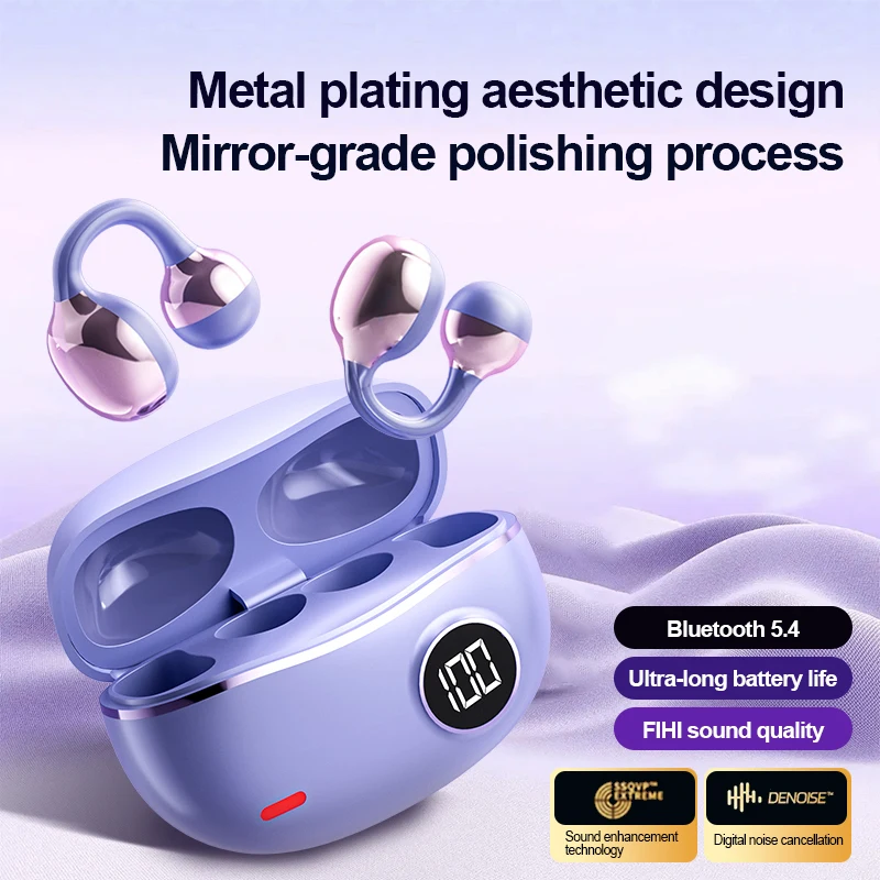 Neue kabellose Bluetooth-Kopfhörer, IPX4, wasserdicht, Typ-C-Ladeclip, Ohrdesign mit Digitalanzeige für angenehmes Tragen Image