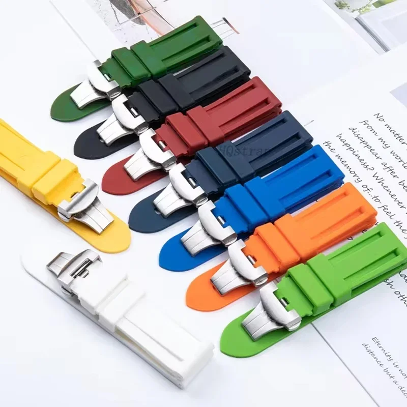 Schmetterlingsschnalle Gummiband 22mm 24mm für Panerai Uhrenarmband Silikonarmband Ersatzbänder Herren Armband Zubehör Image
