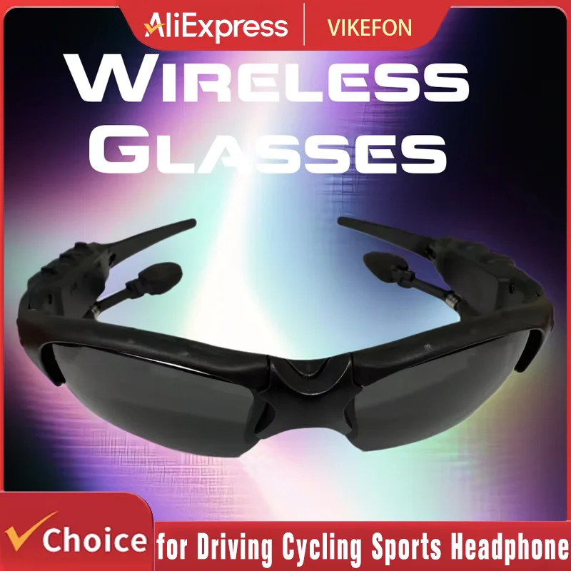 VIKEFON Brillen-Headset, Stereo-Ohrhörer, kabelloses Headset mit Mikrofon, Brille, Sonnenbrille zum Fahren, Radfahren, Sones, kabelloses Headset Image