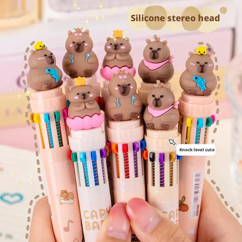 Kawaii Capybara Mehrfarbiger Stift 0,5 mm Bunter Tintenstift Cartoon Kreativer Gel-Capybara-Stift Zehnfarbig Braun Bunt 10 Farben Image